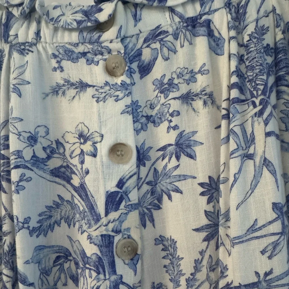 H&M Blue Toile Button-Front Midi Skirt - Picture 3 of 7